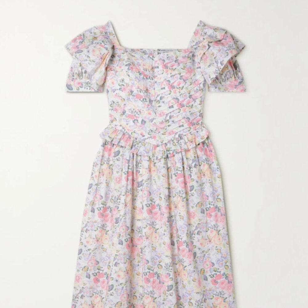 BATSHEVA + Laura Ashley Eden ruffled cotton-poplin midi dress (NWT)